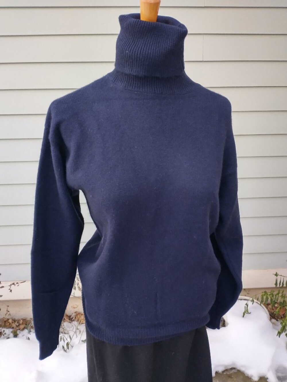 Turtleneck sweater: cashmere/wool blend(?), black. Large - no tags